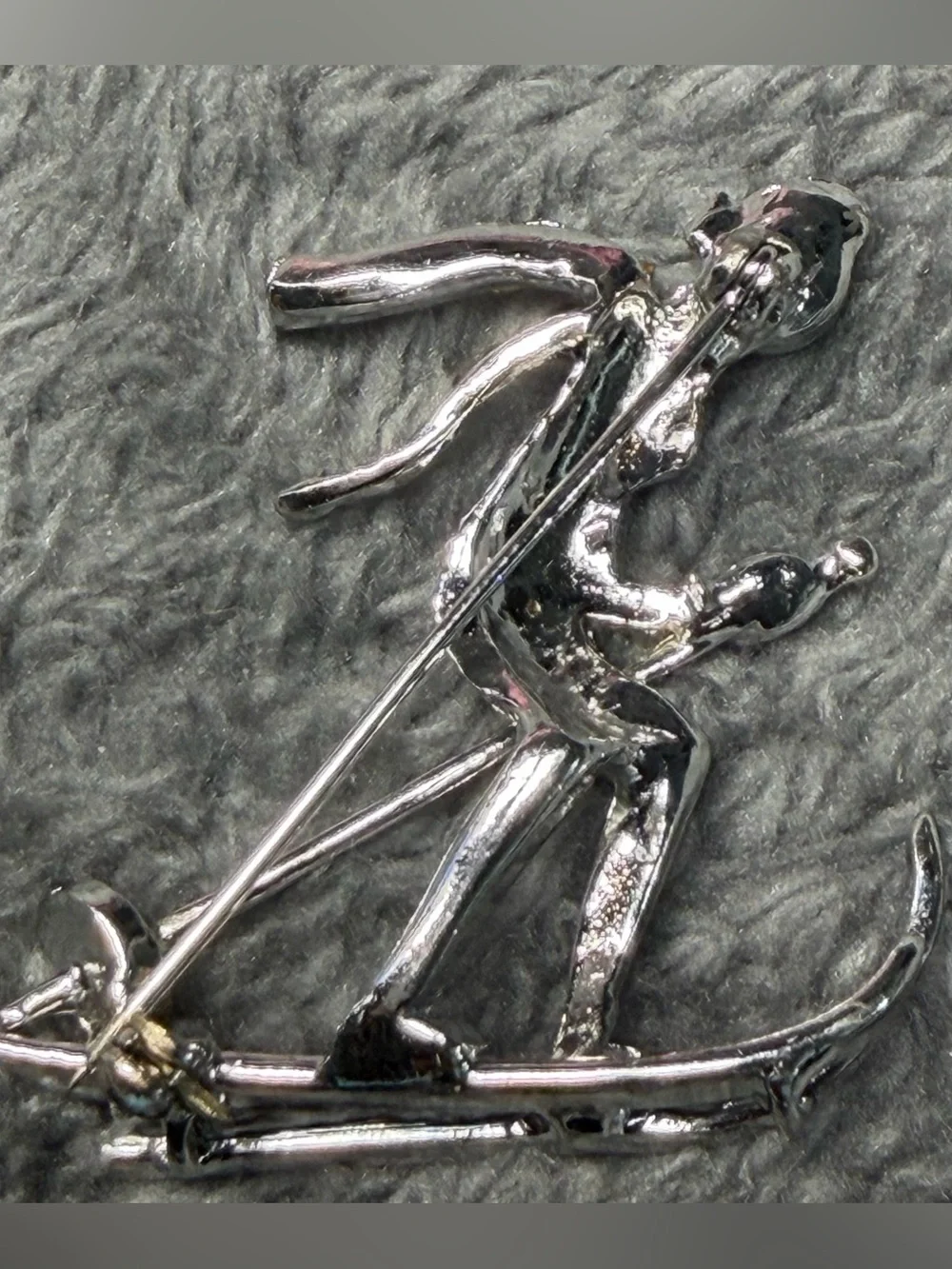 Silver-Tone Rhinestone Skier Pin - Silver